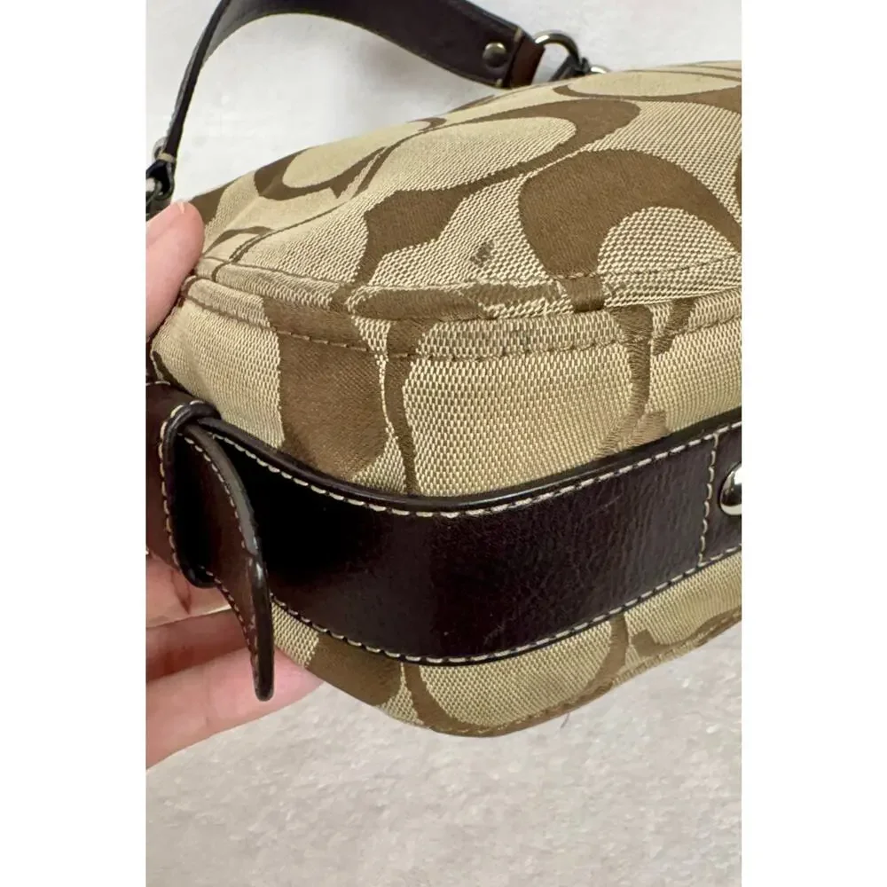 Coach Signature Y2K Zoe Hobo in Tan/Dark Brown Jacquard with Custom Charm